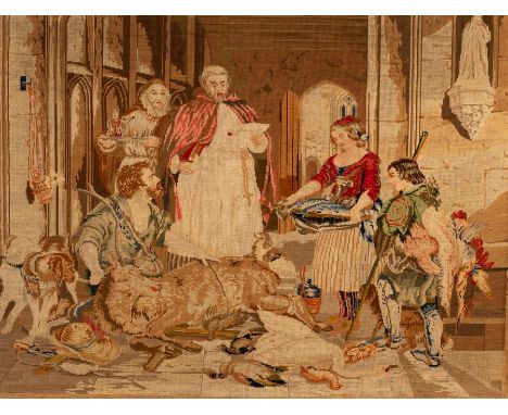 A Flemish style tapestry panel depicting the return from the hunt, 100cm x 130cm CONDITION REPORT: Condition information is n
