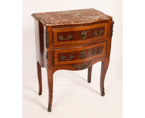 A late 19th Century Continental Kingwood commode with marble top (cracked), 84cm x 60cm CONDITION REPORT: Condition informati