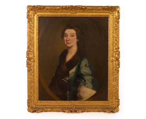 English School, early 18th Century/Portrait of Mrs Elizabeth Browne (nee Bourne) (died 1766)/half-length, wearing a fur stole