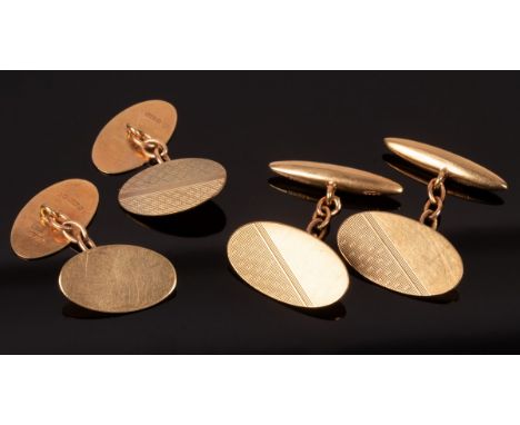 Two pairs of 9ct gold cufflinks with engine turned decoration to the panels, approximately 9.1g CONDITION REPORT: Condition i