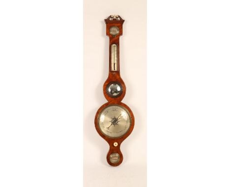 An early Victorian mahogany banjo barometer, signed S Waef, Yarmouth, the scrolled pediment with central ivory finial, 98cm h