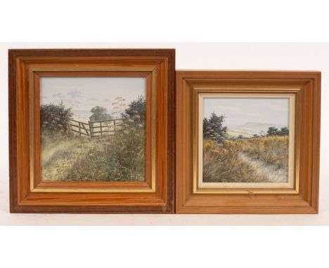 Peter Jay (20th/21st Century)/The Downland Track/oil on board, 11.5cm x 11.5cm and one other, 'Gate above Romney Marsh'/Prove