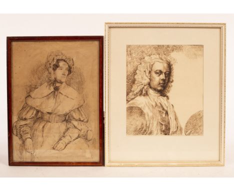 English School, circa 1835/Portrait of a Lady/pen and ink, 27cm x 19.5cm and a pen and ink portrait of a gentleman in 18th Ce