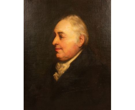 English School, circa 1800/Portrait of a Gentleman/bust length in profile, wearing a black coat/oil on canvas, 61cm x 48cm CO