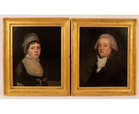 Attributed to Thomas Beach (1738-1806)/Portrait of a Gentleman and Lady/half-length, he wearing a white stock with ribbed col