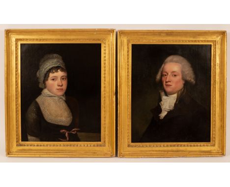 Attributed to Thomas Beach (1738-1806)/Portrait of a Gentleman and Lady/half-length, he wearing a white stock with ribbed col