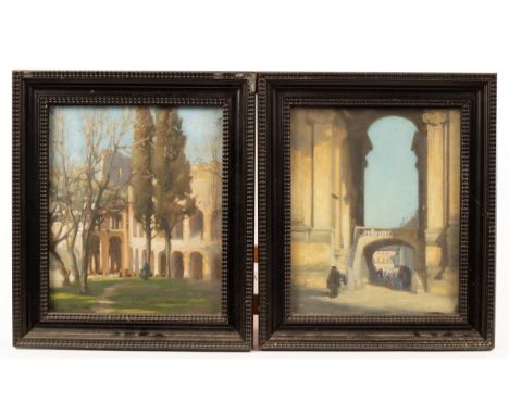 Percy Hague Jowett (1882-1955)/St Peter's/The Colosseum, Rome/a pair/signed and dated 1910 lower right/oil on board, 30cm x 2