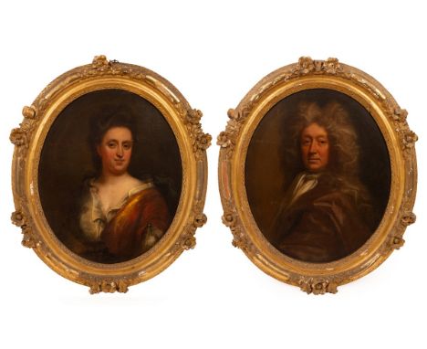 Circle of Godfrey Kneller (1646-1723)/Portrait of Sir Michael Hicks Kt (1645-1710)/Portrait of Lady Hicks (died 1724)/both bu