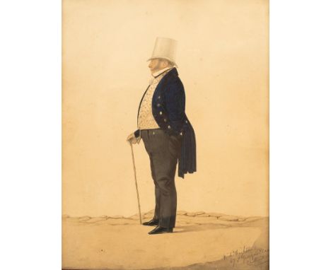 Richard Dighton (1795-1880)/Portrait of a Gentleman/full-length, wearing a top hat and carrying a walking stick/signed lower 