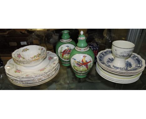 Ten pieces of Royal Albert tranquility pattern porcelain dinnerware, a pair of Royal Worcester waterbirds collection porcelai