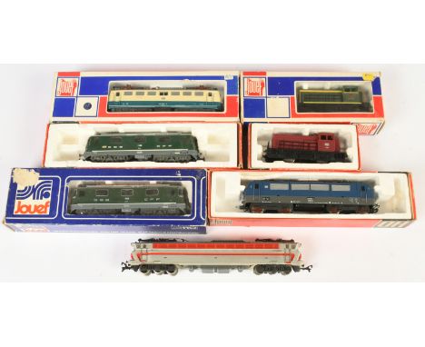 Jouef HO Group of 7x Diesel &amp; Electric Loco's. 8864 DB 139 562-3 Cream / Blue, 8501 0-4-0 SNCF Y51130 Diesel Green (partl