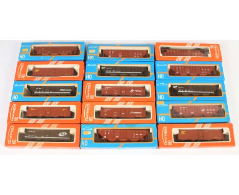 Frateschi HO. Group of Box Cars &amp; Hopper Wagons. To include 2057 "MRS" box car, 2058 "RFFSA" box car, 2056 "ALL" 3 bay ho