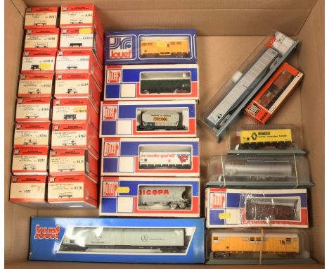 Jouef HO Group of 28x Boxed Freight Wagons. To include 6541 "unicopa" tank, 6450B "Bailly" low sided truck with 2x containers