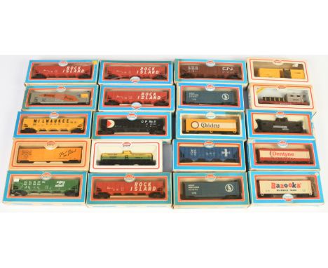 Model Power HO. Group 20x American Wagons. To include 9016 "Dentyne" box car, 9071 "Milwaukee Road" 4 bay hopper, 9119 "Norfo