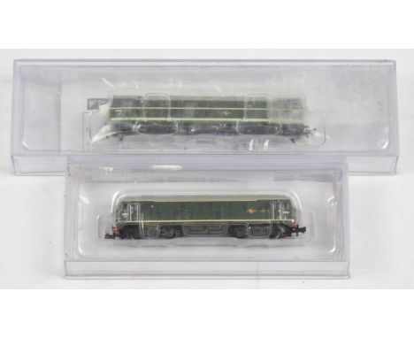 Graham Farish N Gauge. Pair of BR Green Diesel Loco's. Comprising 371-110 5826 Class 31 - full yellow ends, 372-976A D5031 Cl