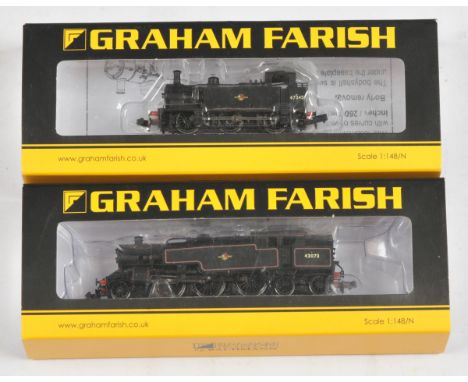 Graham Farish N Gauge. Pair of BR Black Steam Tank Loco's. Comprising 372-212 0-6-0 47345 3F Jinty, 372-752 2-6-4 42073 Fairb