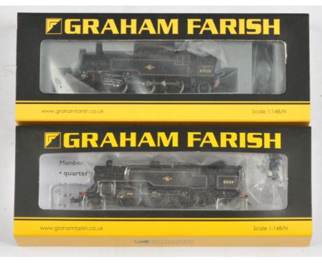 Graham Farish N Gauge. Pair of BR Black Steam Tank Loco's. Comprising 372-327 2-6-2 82028 3MT, 372-536 2-6-2 80119 4MT. Condi