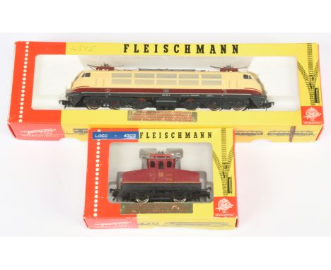 Fleischmann HO Gauge pair of Diesel Locomotives comprising of Ref 4303 0-4-0 DB maroon type 169 Overhead Electric Steeple Cab