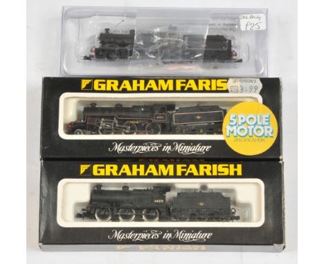 Graham Farish N Gauge. Group of 3x BR Black Steam Loco's. Comprising 1845 0-6-0 44370 4F, 372-225 2-6-0 42932 Hughes/Fowler C