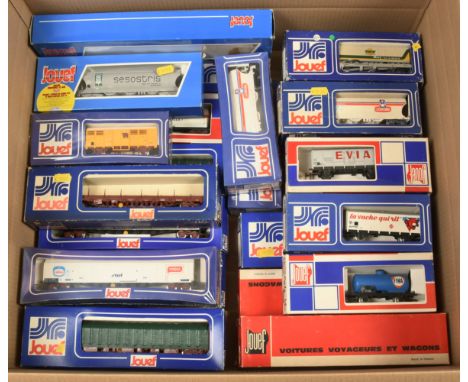 Jouef HO Group of 26x Boxed Freight Wagons. To include 6544 "S.H.G.T." tank, 6761 "Gervais - Findus" refrigerator van, 6967 F