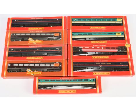 Hornby (GB) mixed group of Coaches to include R4010 GNER Mk3A open first Coach, R4082 Virgin Mk3 1st Buffet Coach and others 