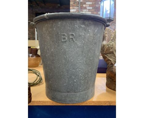 A VINTAGE BRITISH RAIL GALVANISED STEEL BUCKET 