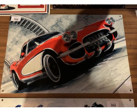 A RED VINTAGE CORVETTE STINGRAY METAL PICTURE 