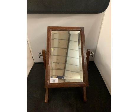 A WOODEN VINTAGE DRESSING TABLE SWING MIRROR  (H:  45CM) 