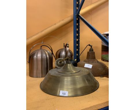 A COLLECTION OF FOUR VINTAGE STYLE METAL HANGING CEILING LIGHT SHADES 