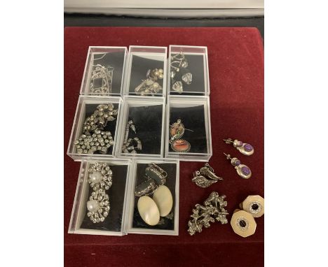 SIXTEEN PAIRS OF VINTAGE SILVER TONE EARRINGS - SOME POSSIBLY SILVER 