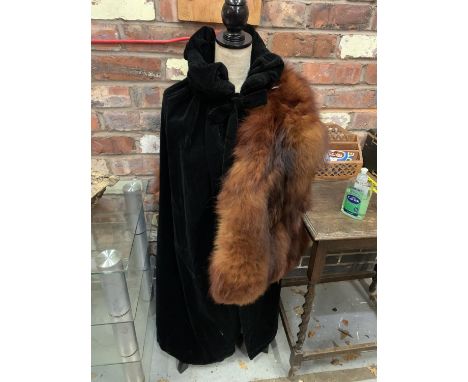 A VINTAGE VELVET CLOAK AND A FUR JACKET 