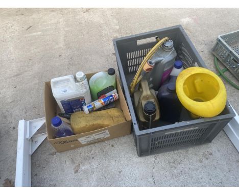 AN ASSORTMENT OF ITEMS TO INCLUDE CAR WAX, ENGINE OIL AND A FUNNEL ETC 