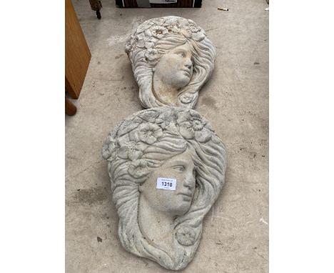 A PAIR OF STONE EFFECT GODDESS WALL PLANTERS WITH HANGING BRACKET 