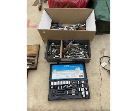 A LARGE QUANTITY OF HAND TOOLS TO INCLUDE SPANNERS AND SOCKETS 