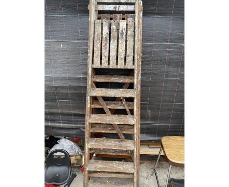 TWO VINTAGE WOODEN FIVE RUNG STEP LADDERS 