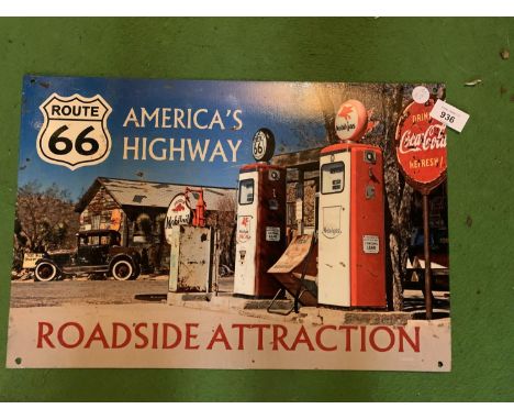 A VINTAGE STYLE METAL 'ROUTE 66' HIGHWAY SIGN 