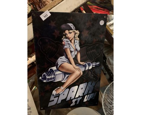 A VINTAGE STYLE METAL 'SPARK IT UP' SIGN 