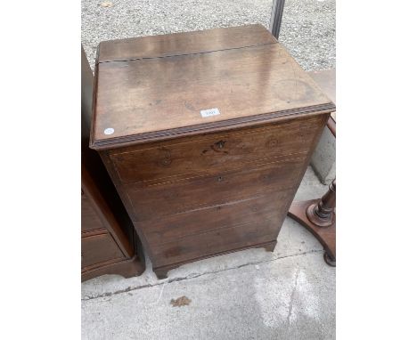 A 19TH CENTURY MAHOGANY CHEST COMMODE ON BRACKET FEET, 21" WIDE 