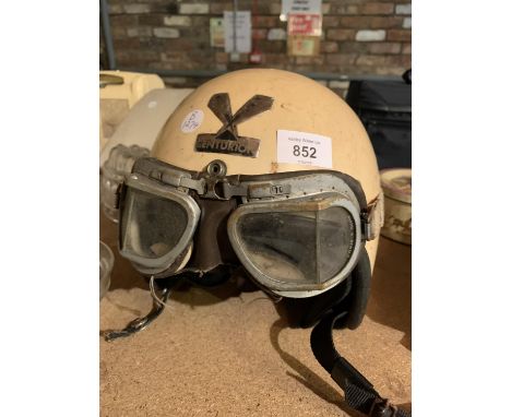 A VINTAGE CENTURIAN MOTORCYCLE  HELMET AND ACCOMPANYING GOGGLES 