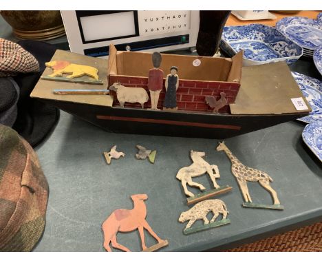 A VINTAGE WOODEN NOAH'S ARK 