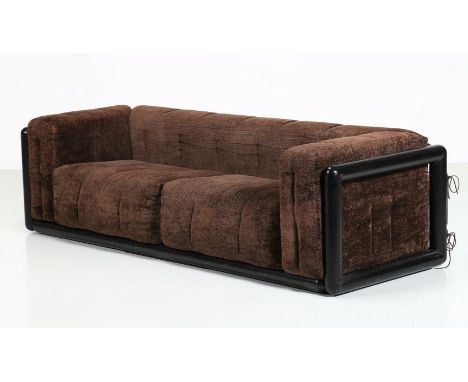 Sofa. Fabric and wood.. Cm 83,00 x 64,00 x 220,00. Sofa mod. Cornaro, for Gavina, 70s. Load-bearing structure in black lacque