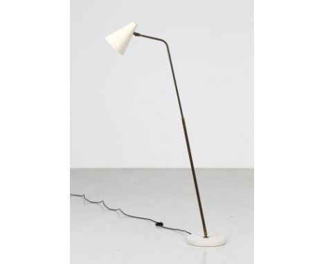 Floor lamp. Marble, brass and painted aluminium.. Cm 73,00 x 156,00 x 28,00. Floor lamp variant of the mod. 331, Oluce 50s. M