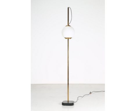 Floor lamp. Metal and glass. Cm 30,00 x 220,00 x 30,00. Model LTE10 floor lamp, Azucena, Italy, 1960s. Marble base, brass str