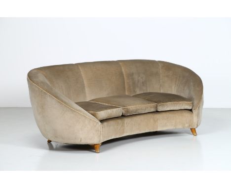 Sofa. Wood and fabric. Cm 225,00 x 81,00 x 100,00. Sofa in wood and fabric, 50s. Publications: Stile, Garzanti Editore, n. 11