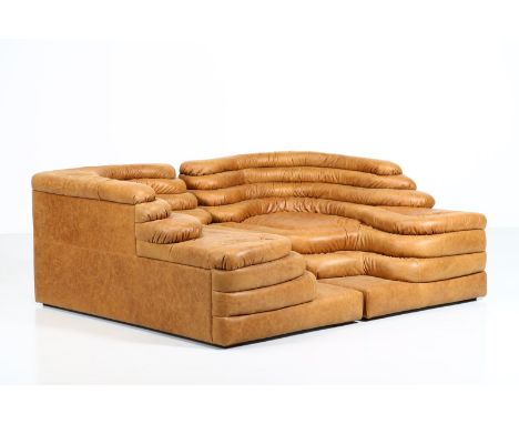 Pair of sofas. Metal and leather. Cm 158,00 x 70,00 x 90,00. Terrace model sofas, for de Sede, 1973. Covered in cognac leathe