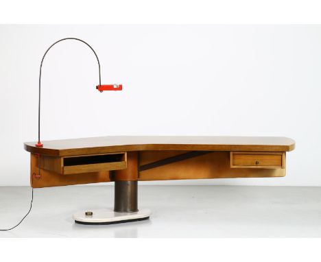Desk. Wood and metal. Cm 250,00 x 77,00 x 125,00. Wooden desk with side drawers, marble base and chromed metal. It features t