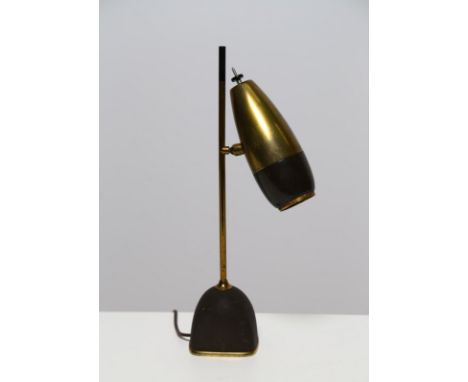 Table lamp. Metal, glass and brass. Cm 17,00 x 38,00 x 8,50. Rare adjustable table lamp for LUMI Milan, patented model. Struc