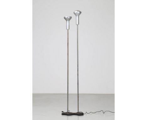 Pair of lamps. Cast iron and chromed metal. Cm 24,00 x 218,00 x 24,00. Pair of lamps model 1073/3, for Arteluce, 50s. Reflect