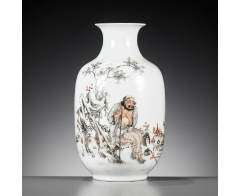 A GRISAILLE AND IRON-RED-DECORATED ‘LI TIEGUAI’ VASE, HONGXIAN MARK, EARLY REPUBLIC PERIODPlease note this Lot is to be sold 