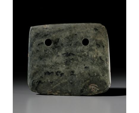 A SPINACH-GREEN JADE AXE BLADE, FU, NEOLITHIC PERIOD 新石器時代菠菜綠玉斧Please note this Lot is to be sold at No Reserve. 本拍品不設底價China